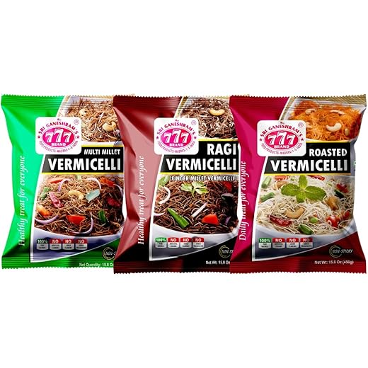 777 Vermicelli Combo Pack of 3 ? Ragi, Roasted & Multi Millet | Gluten-Free, High-Fiber, No Maida | Healthy Upma, Kheer & Noodles Alternative