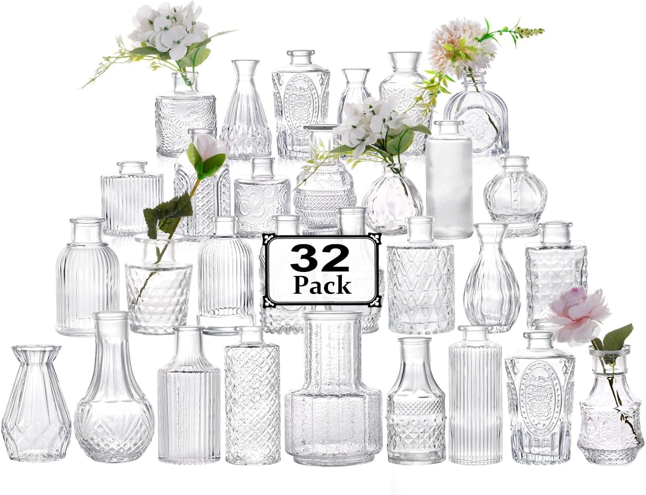 32pcs Glass Bud Vase Set, Small Classic Glass Vase, Mini Vases for Flo…
