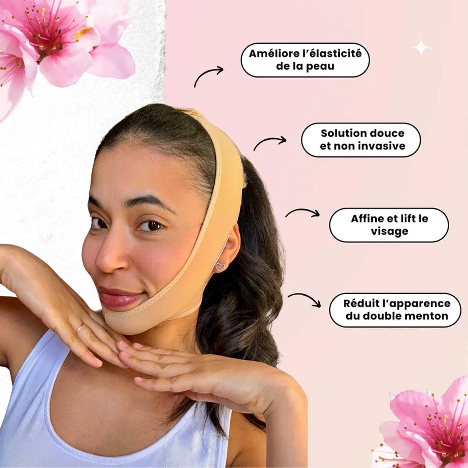 Sweetlifty Visage, Bande Raffermissante Pour Le Visage, Améliore Le Contour Du Bas Du Visage, Tissu Élastique Et Respirant, Convient À Tous (S)