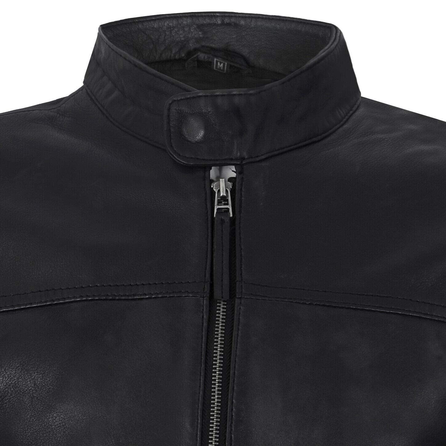 Infinity Leather Giacca Harrington Classica con Collo Classico in Vera Pelle Morbida Nera da Uomo