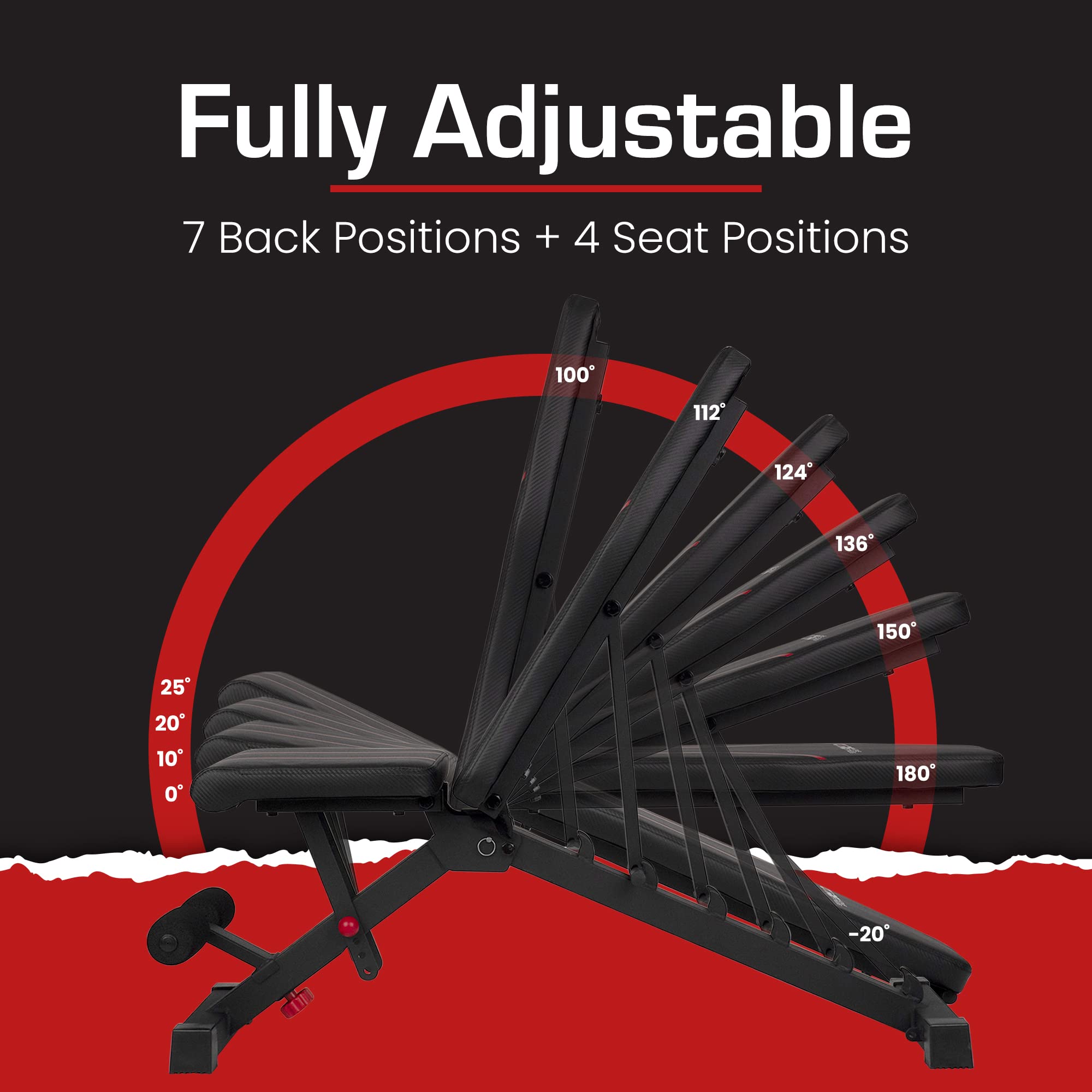 Adjustable Bench, Foldable Weight Bench, Incline/Decline/Flat Bench, 7 Back Adjustments, Adjustable Seat, Black/Red (51MAB)
