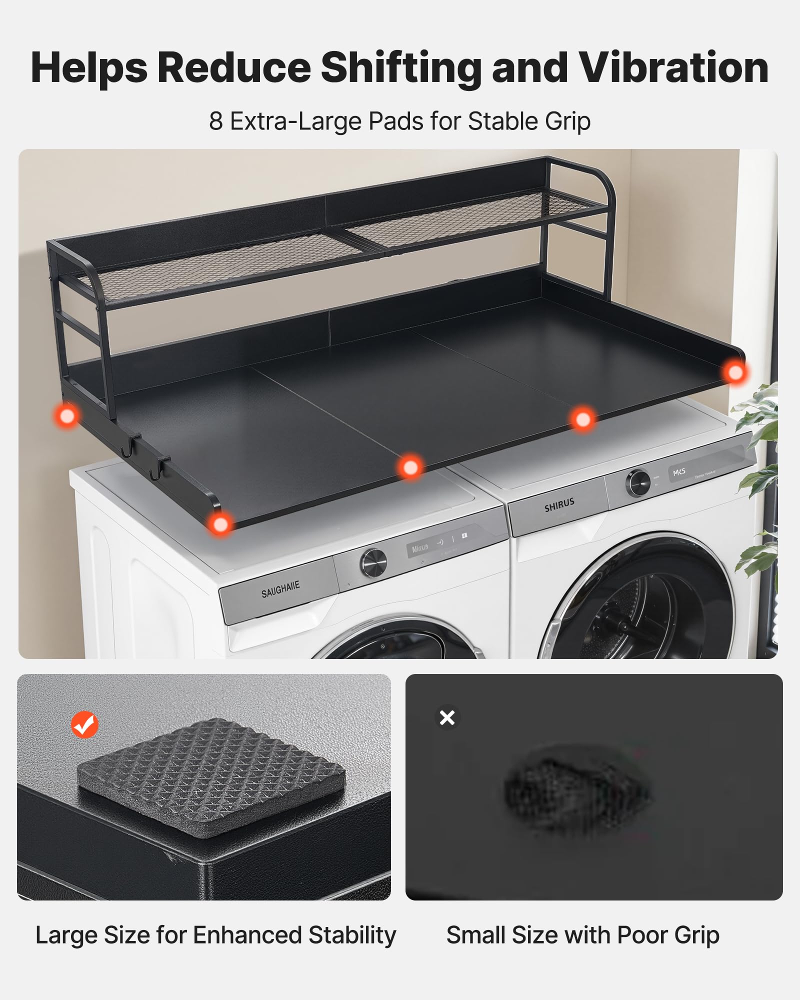 VEVOR Blat roboczy do pralki i suszarki (137 x 69,9 cm) z hakiem i półką, do organizacji i przechowywania w szafce na pranie, spiżarni, blacie kuchennym, obciążenie do 113 kg, czarny