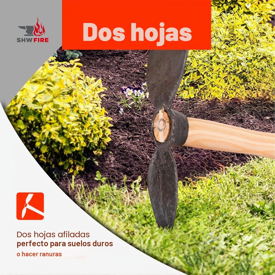 Azada de mano, azada forjada estable para el jardín, hoja ancha y corazón, mango ergonómico corto de 40 cm de SHW-FIRE