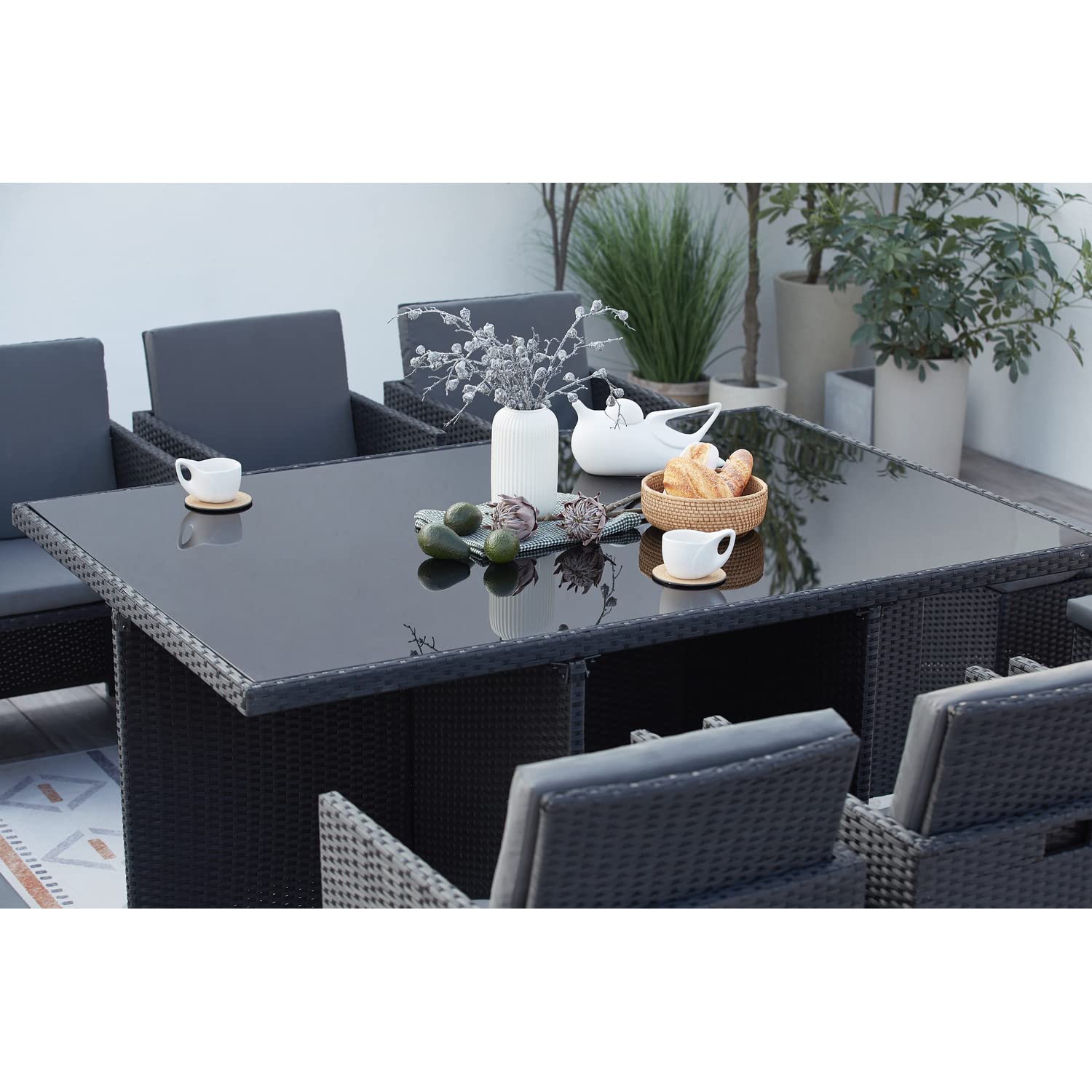 CONCEPT USINE Salon de Jardin Encastrable Monaco 10 Places Noir/Gris
