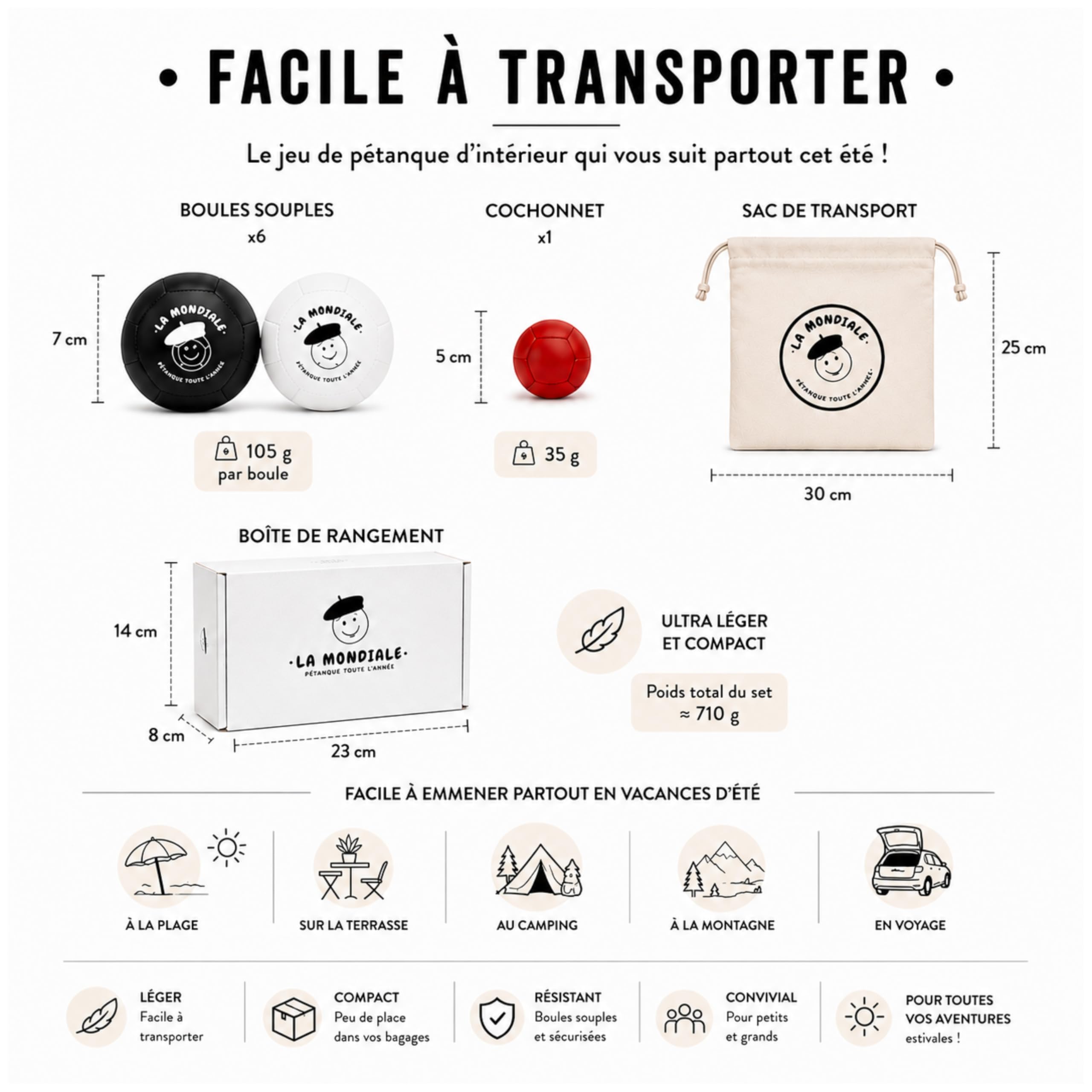 La Mondiale - Jeu de pétanque Intérieur – Kit 6 Boules + cochonnet – pour Enfant & Adulte – Utilisable sur Toutes Surfaces – Idée Cadeau Fun