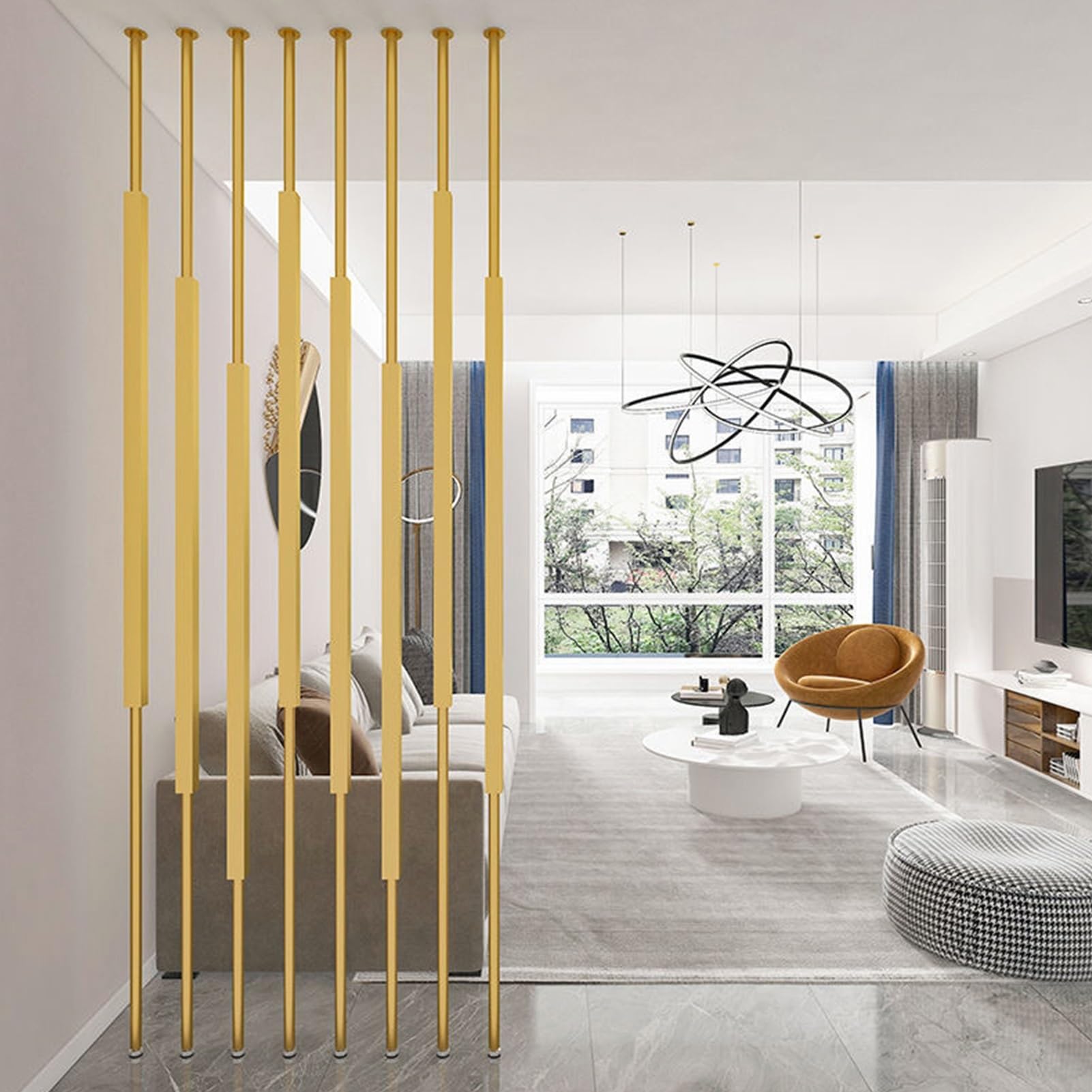 Séparateur de pièce réglable en fer de 100 à 300 cm avec 8 poteaux indépendants noirs