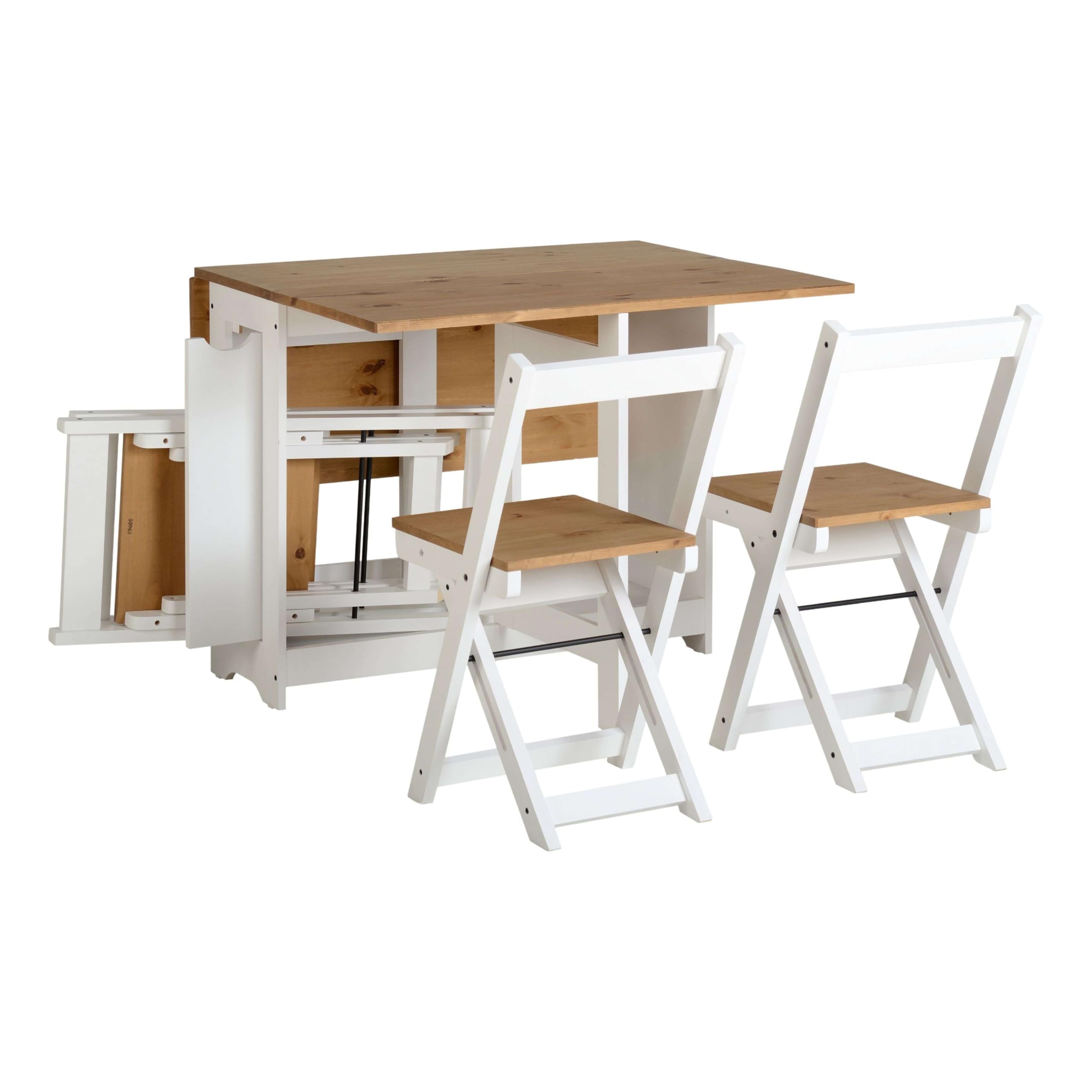 Miroytengo Set Mesa de Cocina Plegable con 4 Sillas Plegables Comedor o Cocina Belisim 2 Alas Abatibles Blanco Mate y Roble