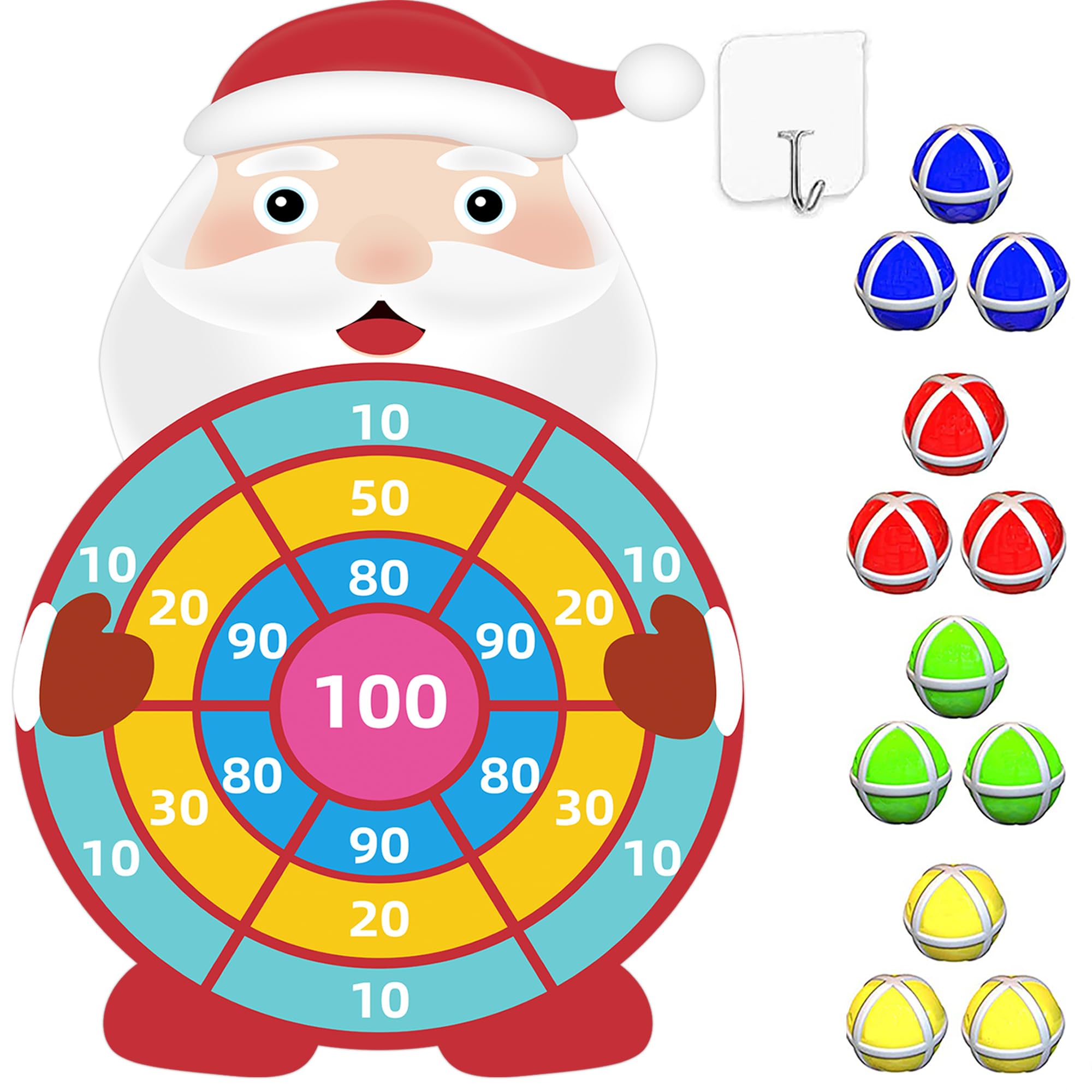 76CM Christmas Decorations, Large Christmas Kids Gifts Toys for 3-9, Santa Claus Dartboard Set including 12 Sticky Balls