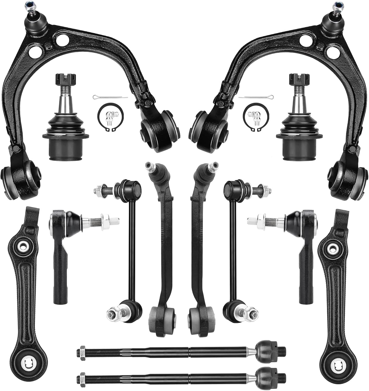 Front Upper and Lower Control Arms Suspension Kit Fit for 2011 2012 2013 2014 2015 2016 2017 Chrysler 300 Dodge Challenger Charger RWD with Lower Ball Joints Tie Rod End – 14pcs