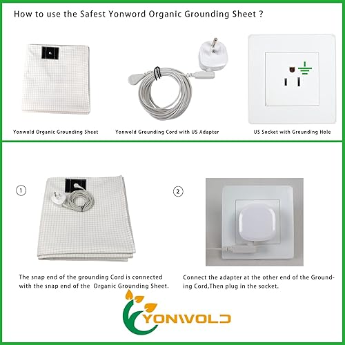 Miniatura 4 de Sábana orgánica de puesta a tierra 10% Silver Queen para terapia de sueño en cama con adaptador de tierra más seguro y cable de conexión, 60 x 80