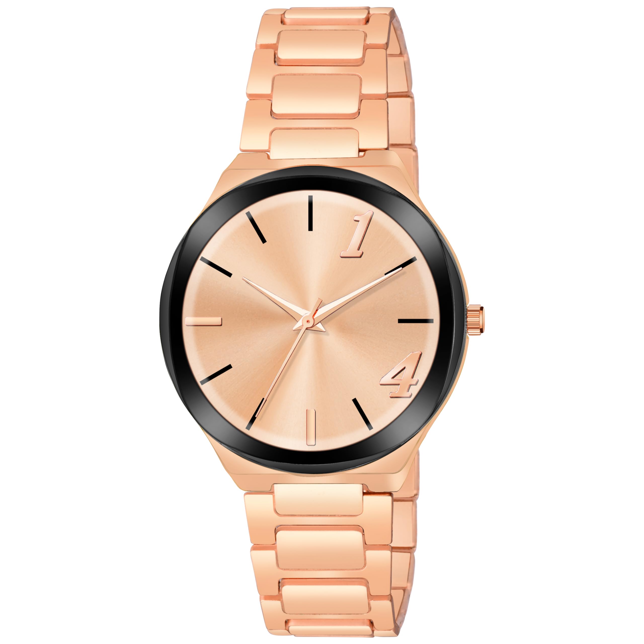 Shocknshop Analogue Stylish Black Bazel Round Dial Stainless Steel Mens Watch -WCH90 (Rose Gold Dial & Strap) (B0CLSBR36S) Amazon Price History, Amazon Price Tracker