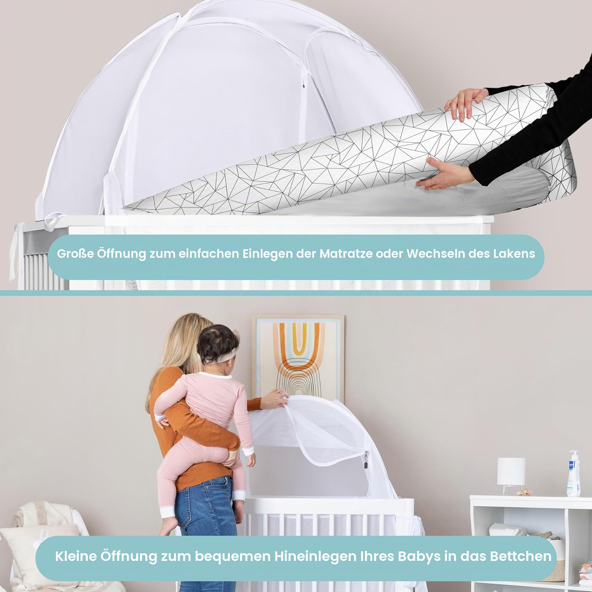 Pro Baby Safety PopUpKinderbettZelt, feines Netzgewebe, um das Baby vor Klettern, Stürzen und Mückenstichen, Sicherheitsnetz, BaldachinNetzabdeckung – stabile und stilvolle Kinderbettauflage