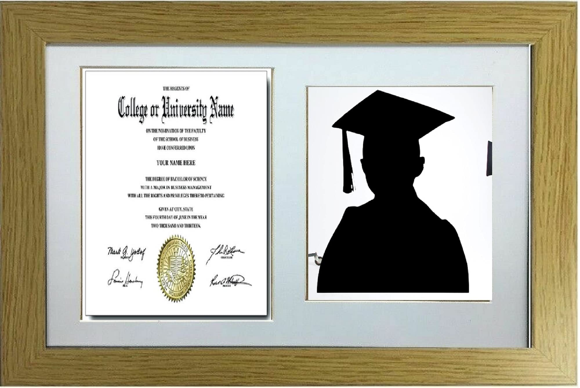 Graduation White Mounted Double Photo Frame for 1 A4 Certificate and 8X10'' Photograph (Oak)