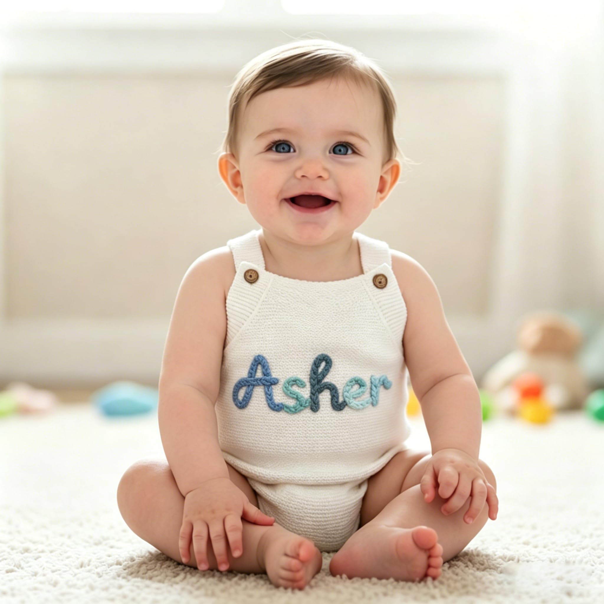 Custom Onesie for Babies,Hand Embroidered Name and Monogram Baby Onesie Bodysuit,Knitted White Onesie Romper with Name,Personalized Baby Gifts for Boy Girl