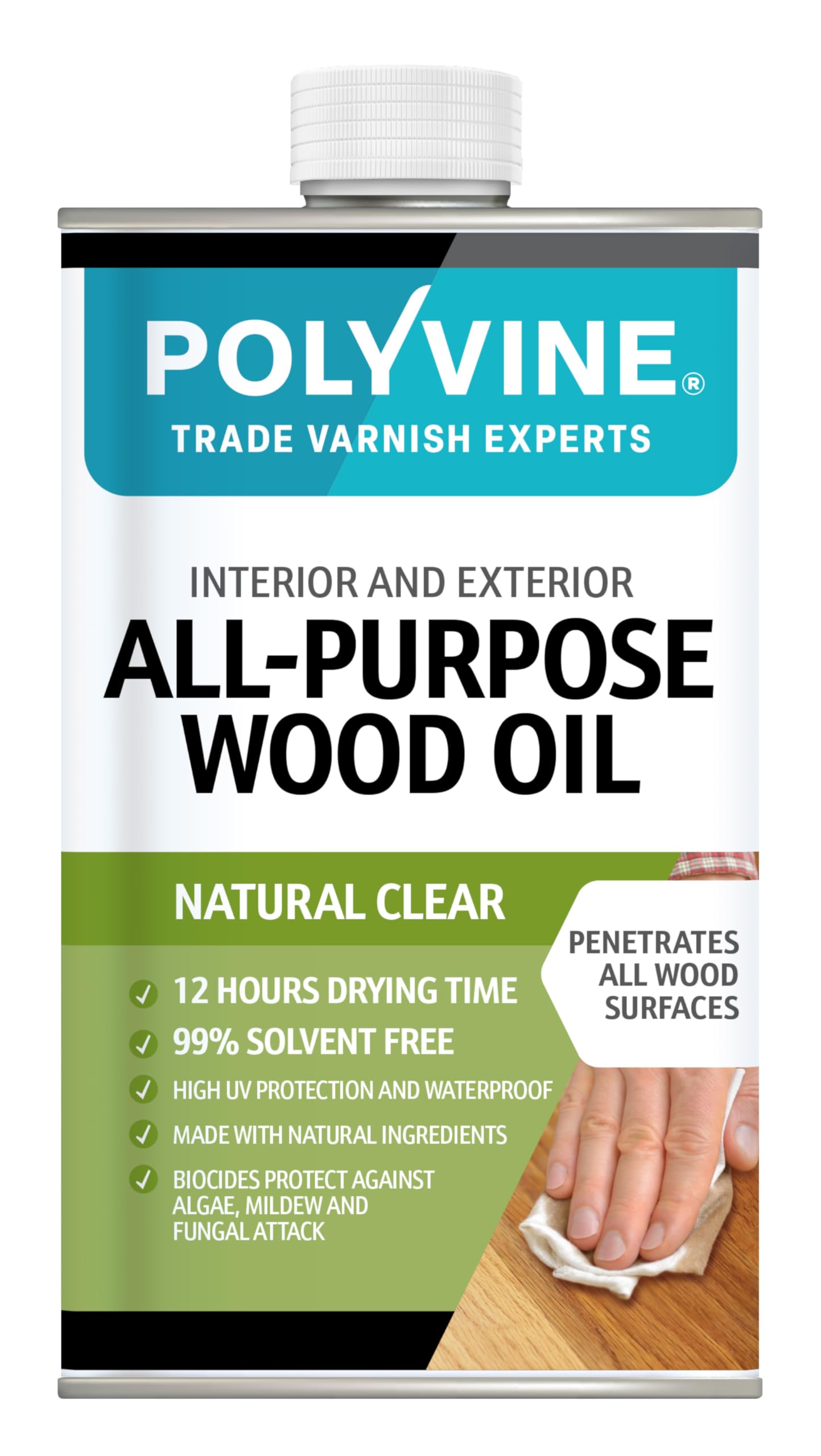 Polyvine All Purpose Wood Oil - Clear Wood Sealer Woodwork Oil - Interior Exterior Timber Sealer – Non Toxic, Waterproof, High UV Protection & Non Blistering for Furniture, Hardwood, Softwood, 1L