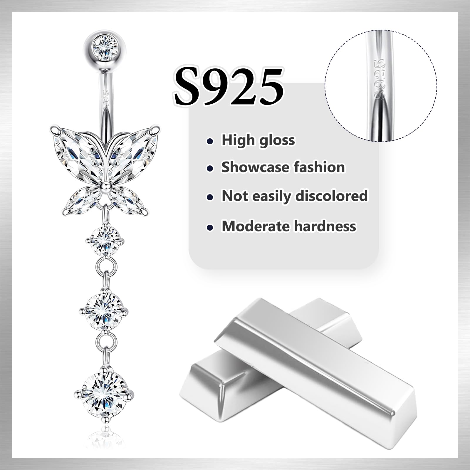 AceFun piercing ombligo Plata de ley 925 6mm 8mm 10mm 12mm genuino S925 esterlina mariposa largo vientre piercing joyería barbillas curvas ombligo premium para las mujeres