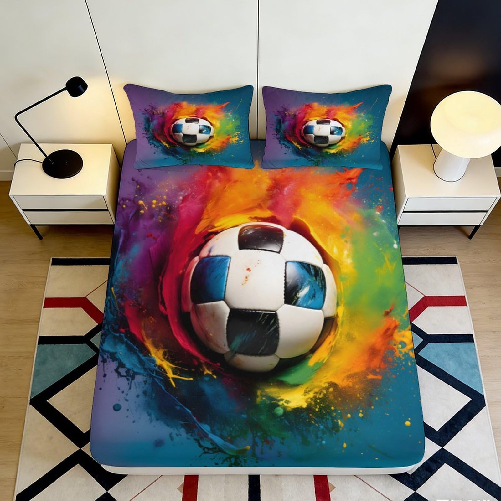 Jqzkxnhpbr Style-3 3D Printed Splash Color Soccer Fitted Sheet Microfiber Soft Mattress Cover For Bedroom Dorm Easy Care Decor 90X200x25cm