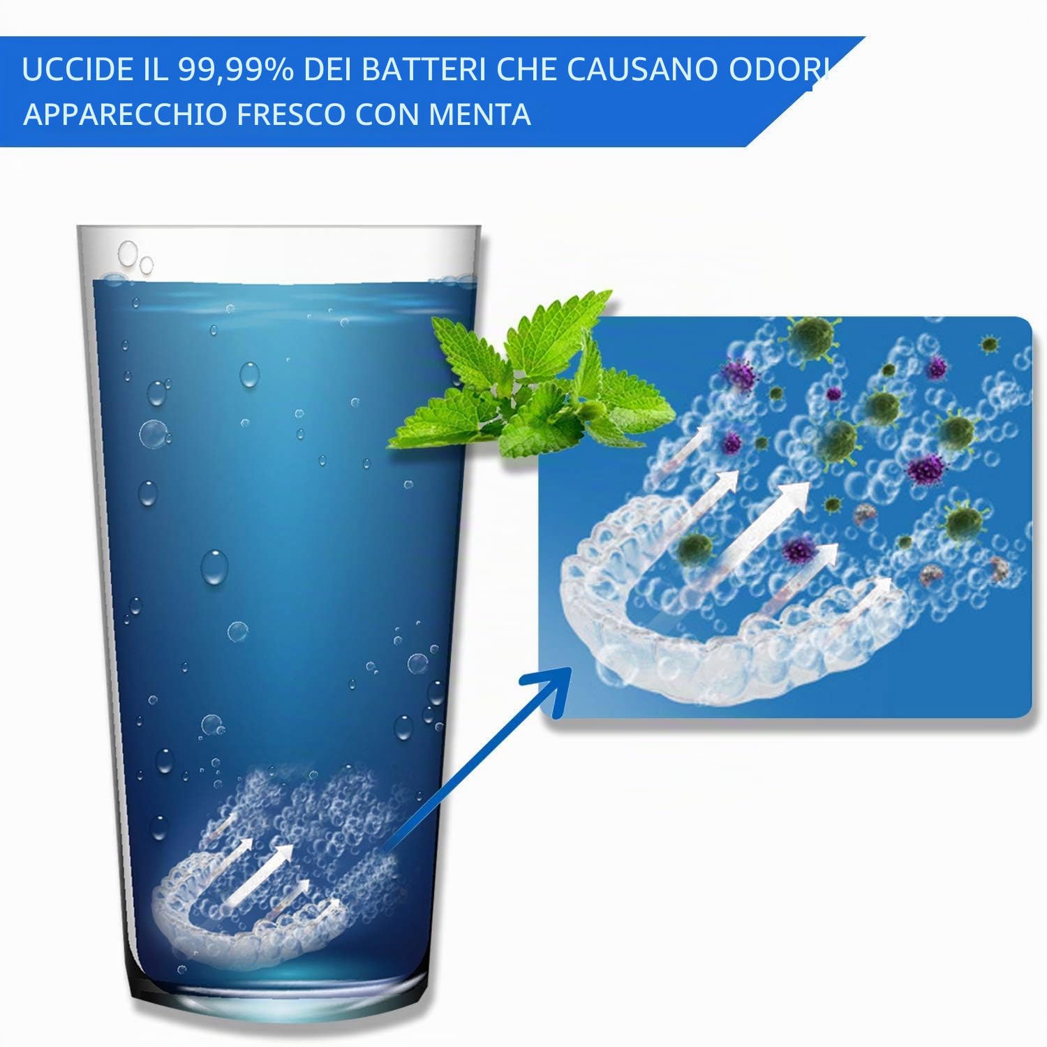Compresse detergenti per apparecchi ortodontici Fancymay - Scorta per 4 mesi, Compresse detergenti per allineatori per protesi Invisalign, Detergente per paradenti e paradenti notturni, Rimuove