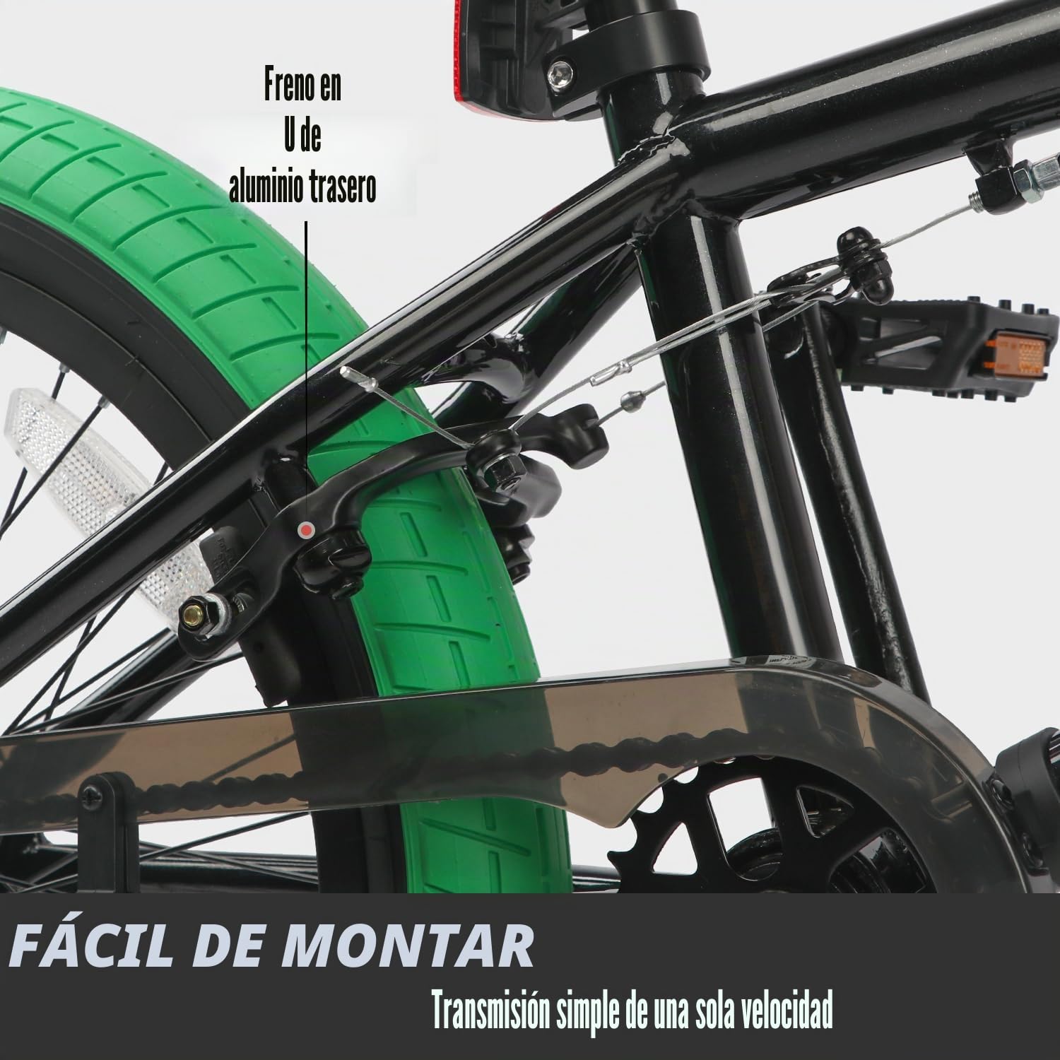 AVASTA Hesper - Bicicleta BMX Freestyle de 20 pulgadas para niños, con 4 reposapiés, bicicletas para niños de 6 a 14 años y principiantes, color negro con neumáticos verdes