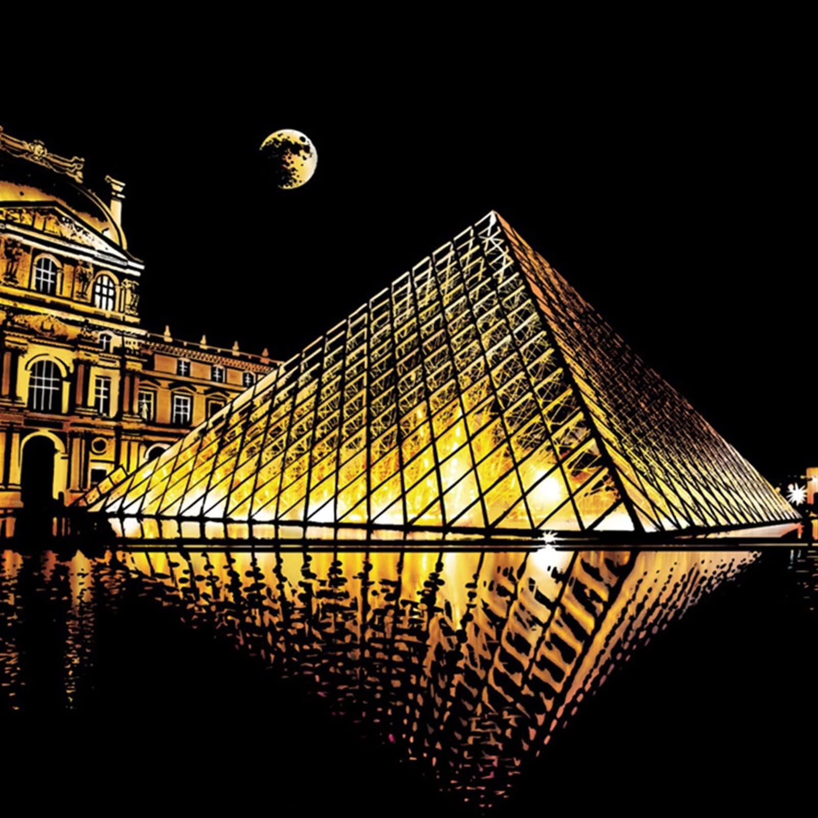 Creative Adult City Night Scene Scratch Painting Creative DIY Handmade Scratch Painting World Famous City Night View Kids Gifts (Color : Louvre)
