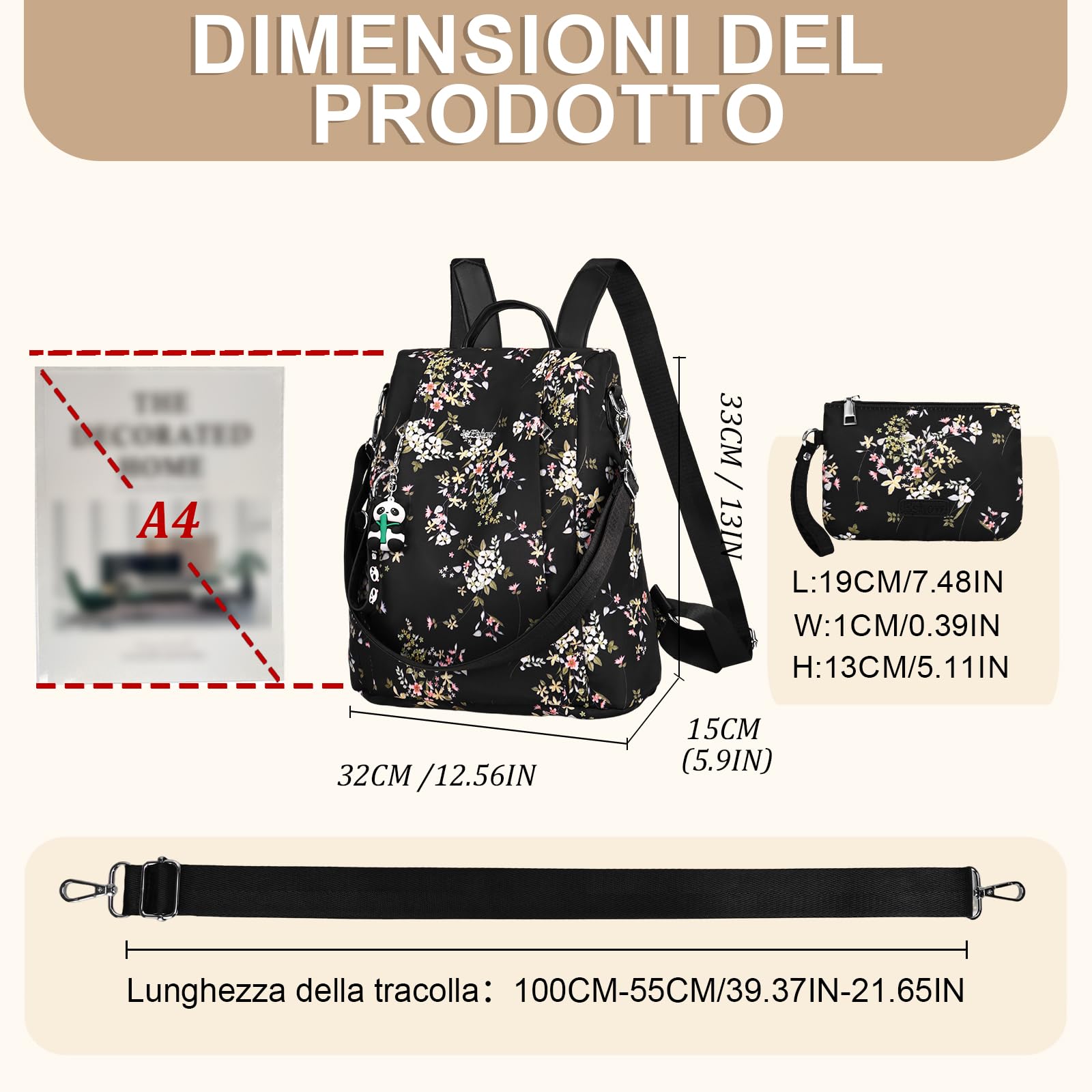 Eshow Zaino Donna Antifurto, Zainetto Multifunzionale, Borsa Casual ed Moda per Viaggio, Scuola, Lavoro, Shopping, Visite e Università