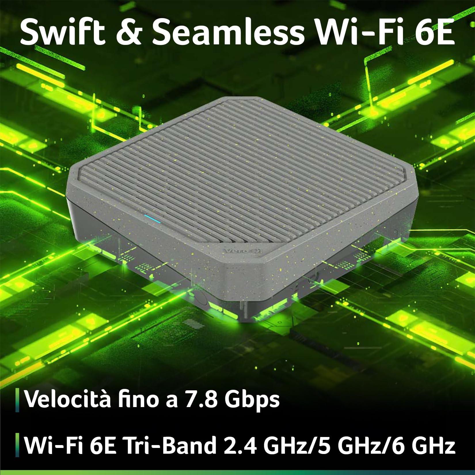 Acer Connect Vero W6m Wi-Fi 6E Router Wifi, Router 5G, Mobile Hotspot, Router Wifi 6E Tri Band, Processore Quad Core 2 GHz ARM Cortex, Porta Ethernet 2.5Gbps, 4 Porte Ethernet 1 Gbps, Router Mesh
