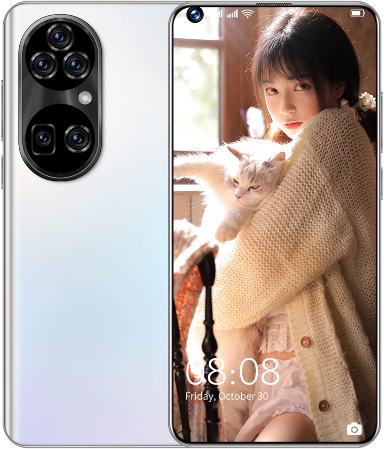 Hotshot 3.5 Mm, Headphone Jack Dual SIM Face Unlock 4 GB RAM, 64GB ROM 6800mAh Battery 5G Cell Phone Smartphone,White,L