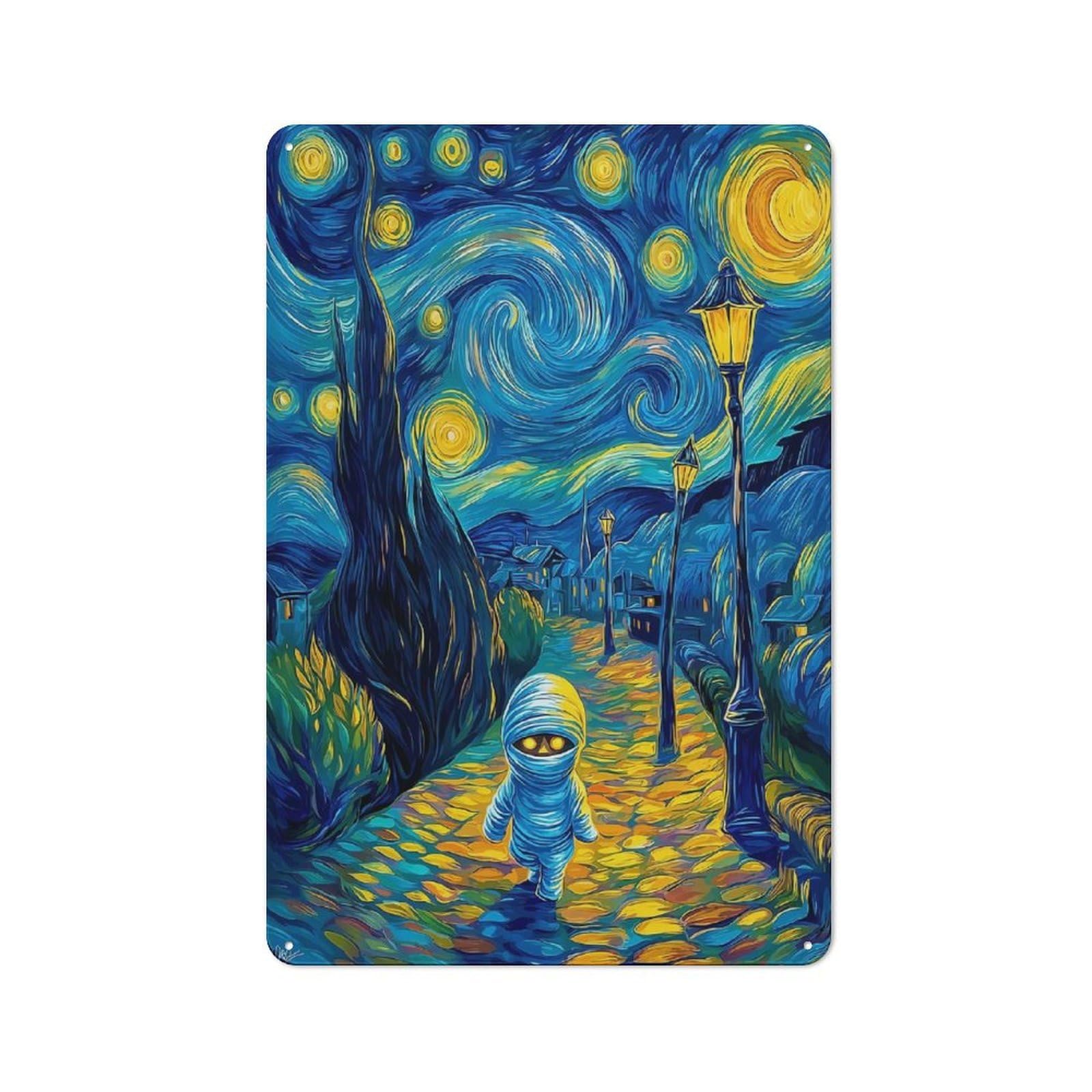 Junmoney Style-5 30X20cm Rustic Tin Sign With Mummy In Starry Night For Home Office Or Studio, For Metal Sign Collectors, For Garage And Workshop Walls