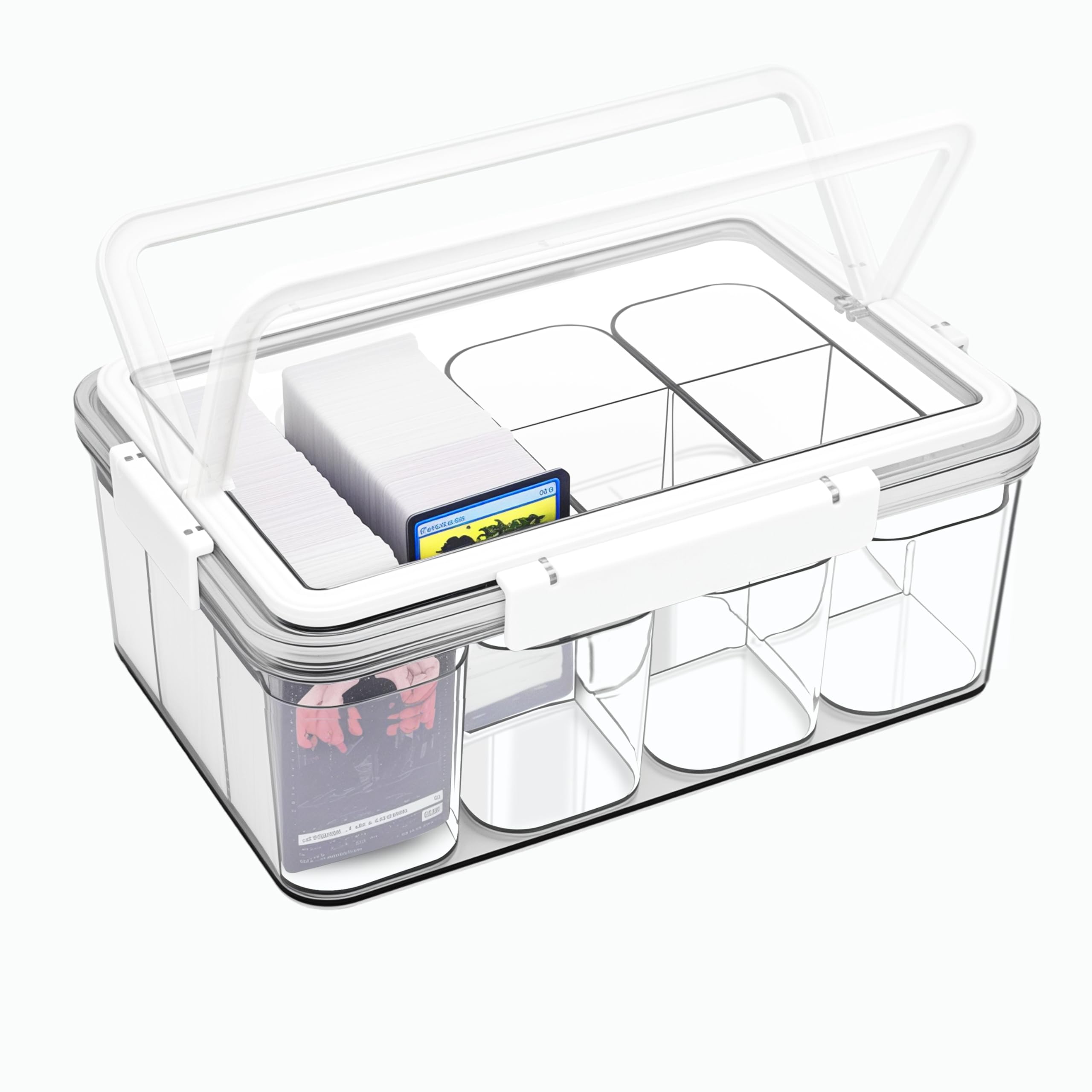 REASOR Transparent Trading Card Storage Box–Holds 1800+ Game & Collector Cards | 12 Compartments with 4 Removable Dividers | Multi-Purpose Case for Home, Office & Desk Organisation