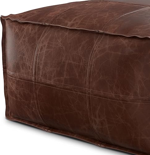 Miniatura 8 de SIMPLIHOME Sheffield - Puf cuadrado bohemio de 26 pulgadas de ancho en piel marrón envejecida, para sala de estar, dormitorio y habitación de los