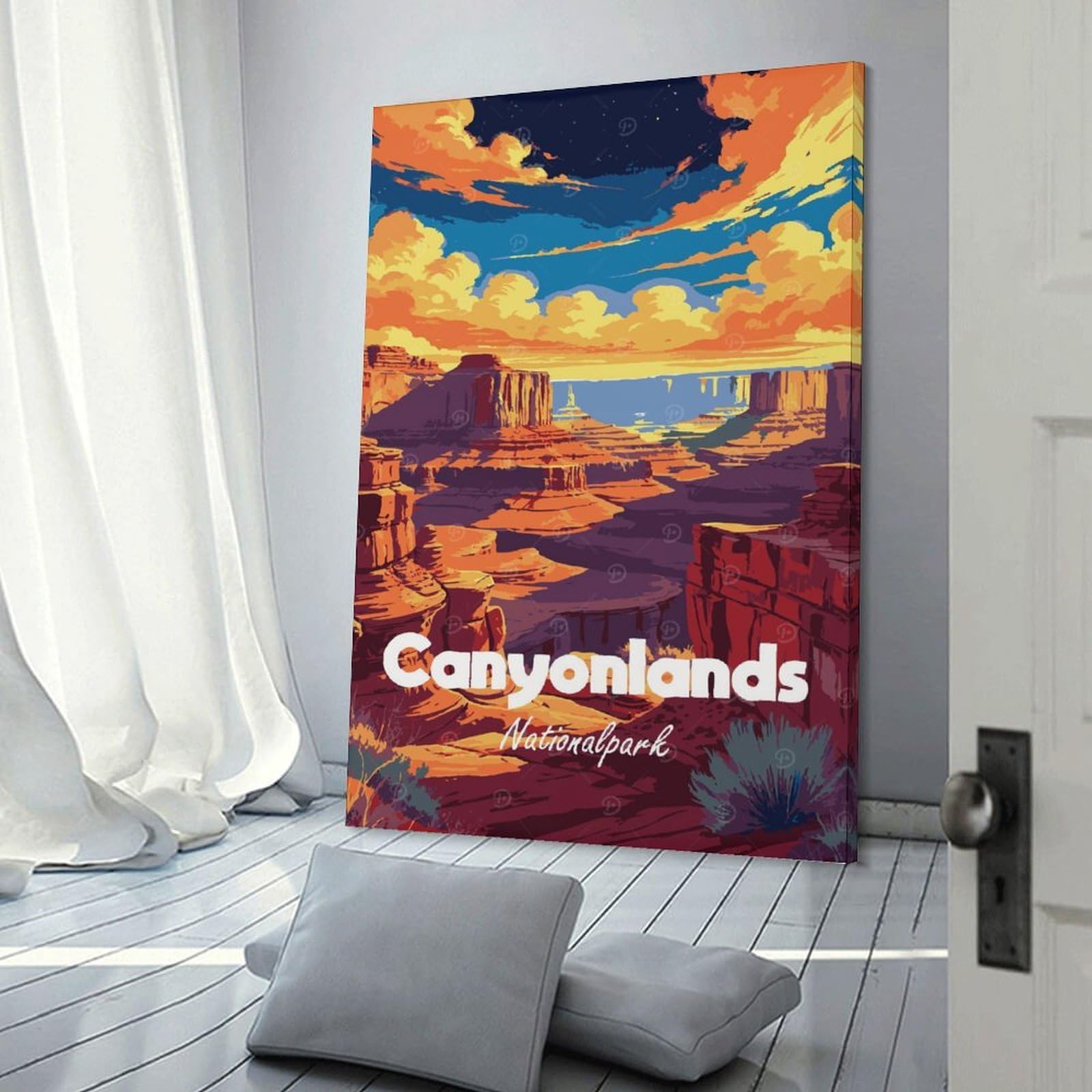 Junmoney Home Decor Wall Art Canyonlands National Park Illustration, 20x30inch(50x75cm), for Workspace Walls, Study Corners Or Bedrooms, A Smart Decor Choice for Study Walls