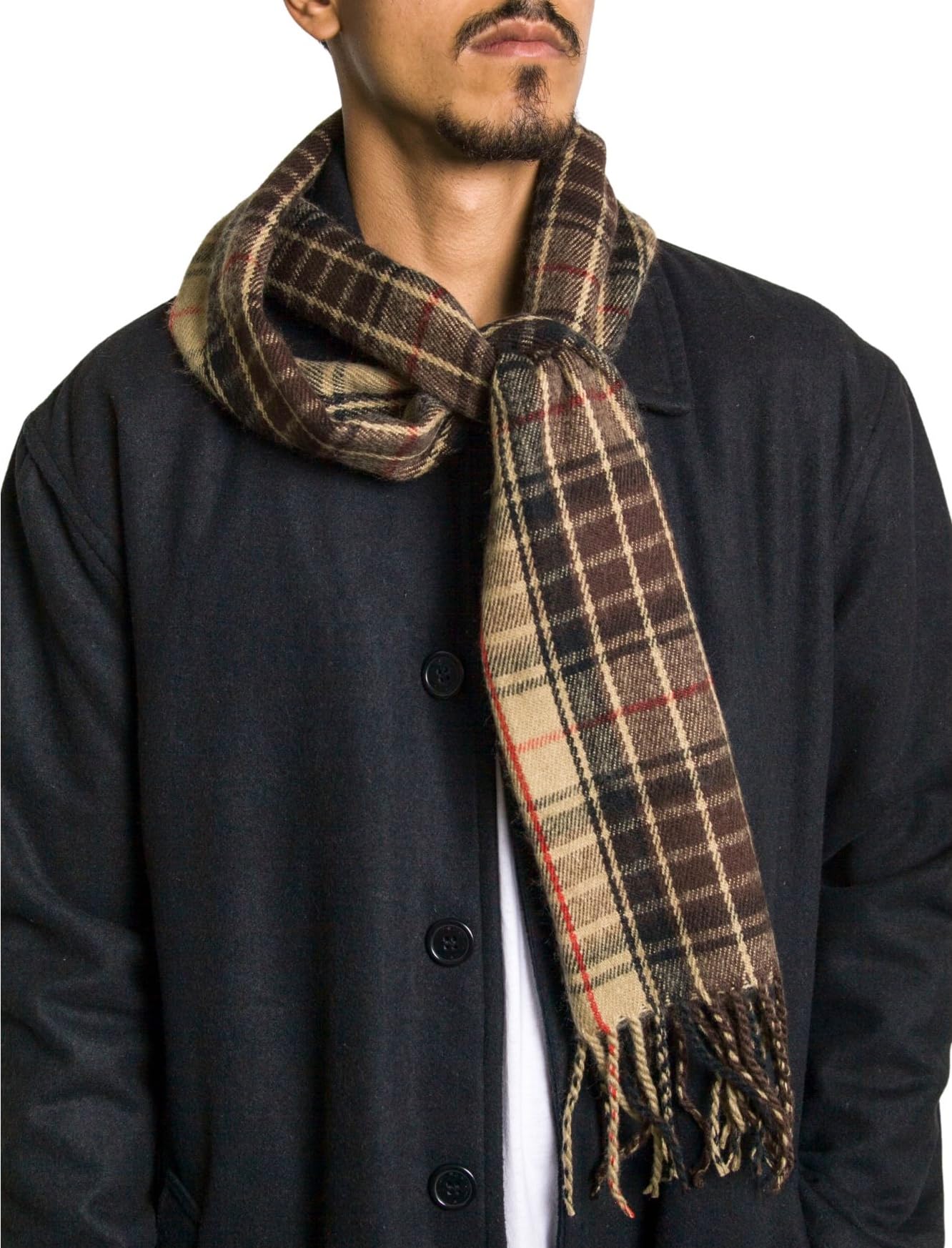 alpine swiss Écharpe à carreaux pour hommes Écharpes d'hiver douces unisexe, plaid marron, taille unique