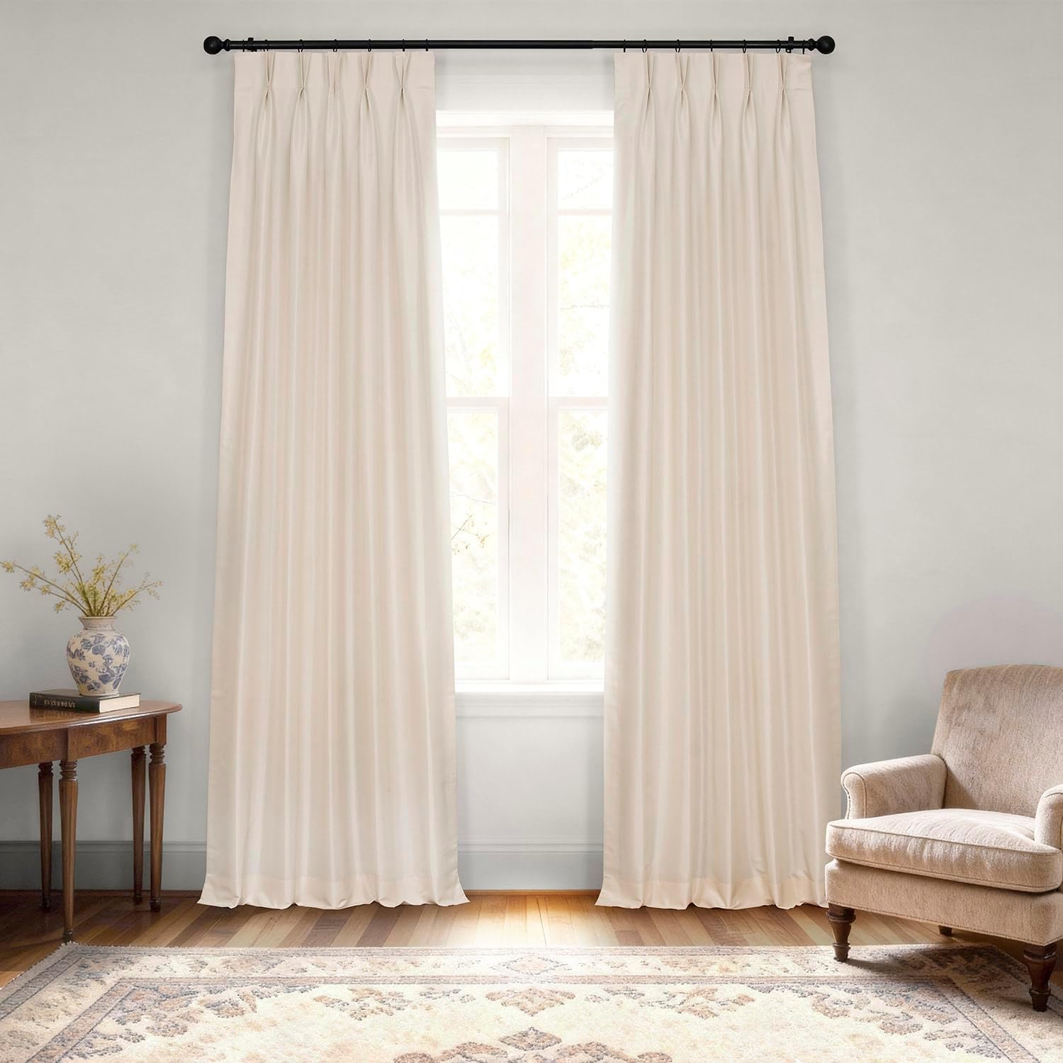 HPD Half Price Drapes Blackout Curtains for Bedroom Vintage Textured Faux Silk French Pleated Curtains for Living Room (1 Panel), 25 X 96, Off White
