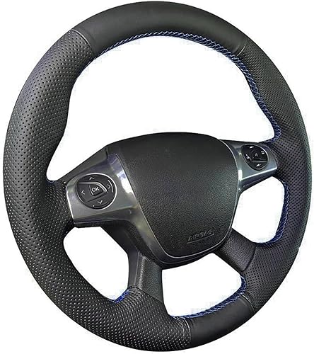 Miniatura 8 de Loncky - Funda negra para volante de piel auténtica para Ford Escape 2013, 2014, 2015, 2016, Ford Focus 2012, 2013, 2014, 2016, Ford C-Max 2013,
