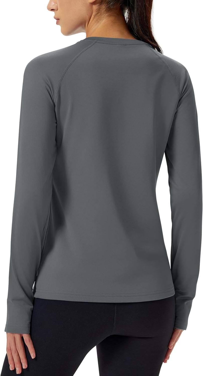 MAGCOMSEN Women's Thermal Shirts Long Sleeve Fleece Lined Workout Tops Athletic Moisture Wicking with Thumb Hole - Image 2