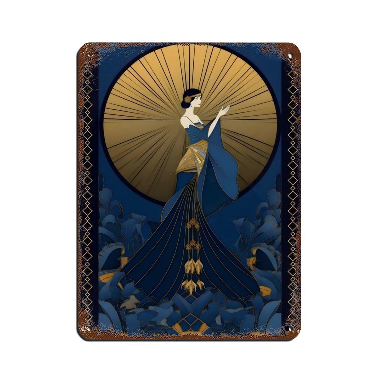 Gold Art Deco Poster,Vintage Art Deco Tin Sign Vintage Metal Pub Club Cafe Bar Home Wall Art Decoration Poster Retro 12x16inch(30x40cm)