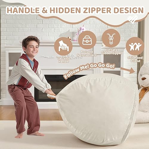 Miniatura 68 de Puf de 5 pies, puf grande con relleno de espuma viscoelástica, sofá puff esponjoso con funda de terciopelo holandés, puf redondo para sala de estar,