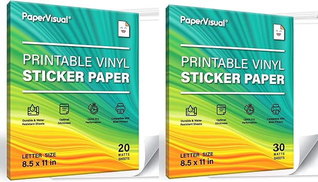 50 Printable Permanent Vinyl Papers - Sticker Printer Paper - Matte White