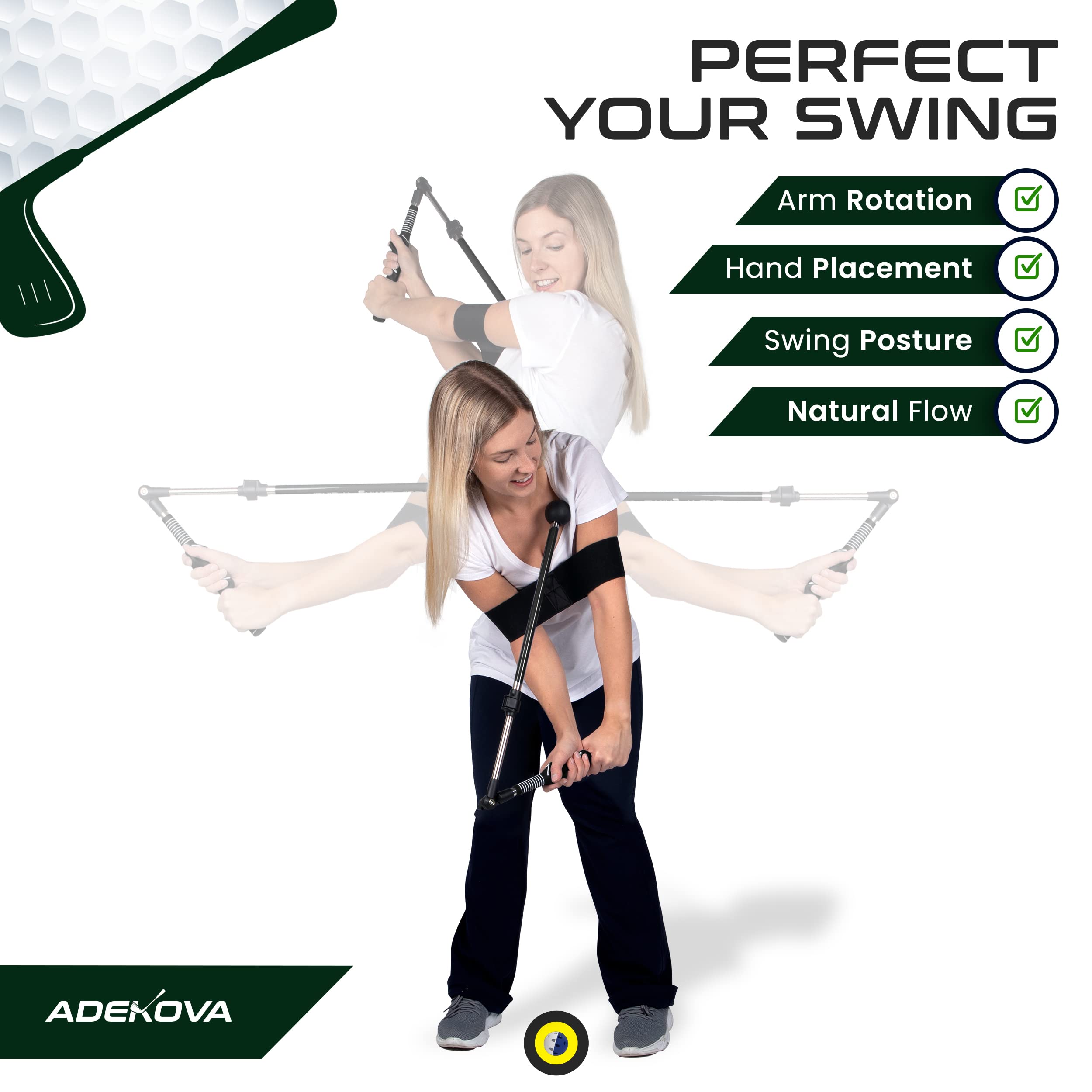 ADEKOVA Golf Swing Trainer Aid - Foldable Adjustable Golf Training Aid with Arm Band and Practice Balls to Practice Hinge, Forearm Rotation, and Shoulder Turn…