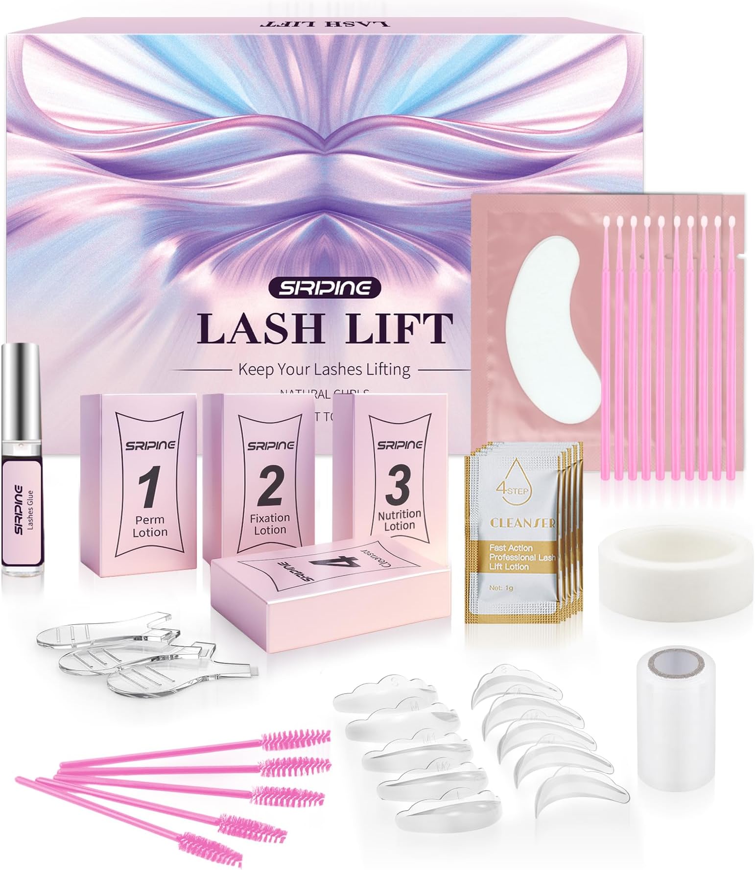 Lash Lift Kit, Eyelash Perm Kit, 5 Sets Lash Perm Kit Eyelash Lift Kit, Eyebrow Lamination Easy for Beginner, Professional Eyelash Curling Lash Extension Set, Home Achieve Semi-Permanent Curling H