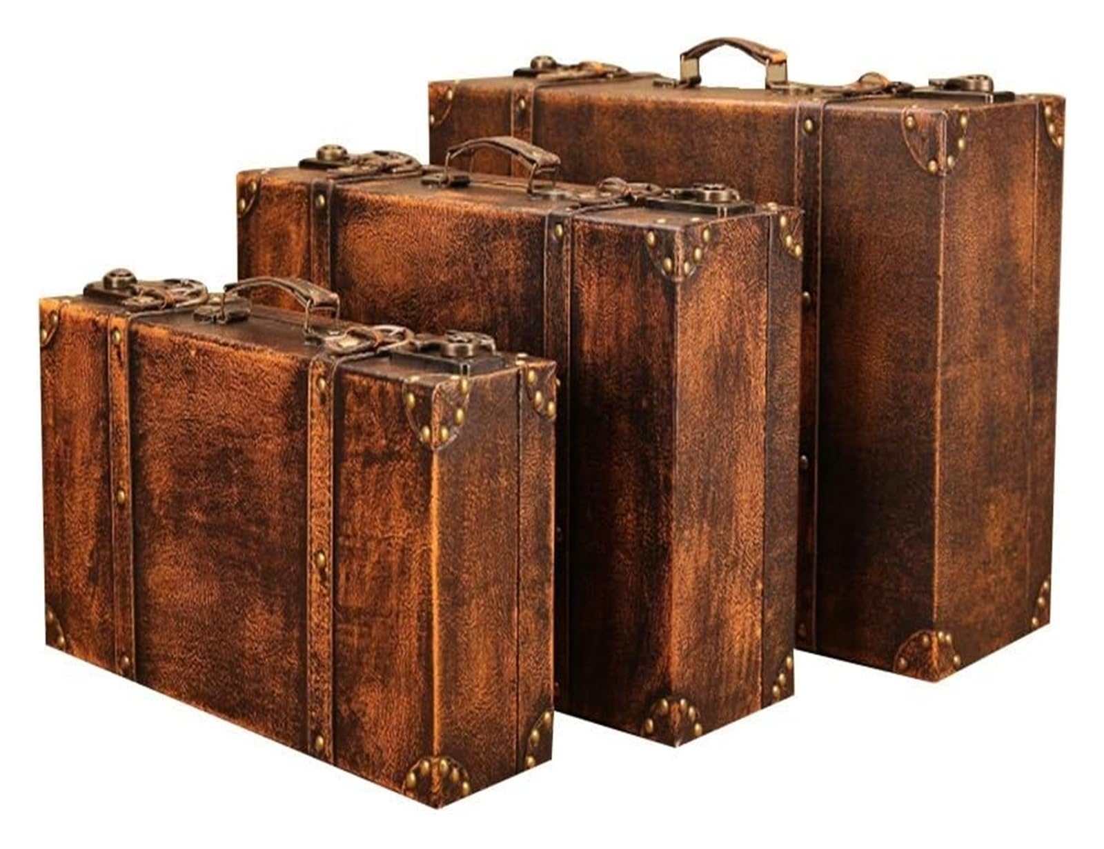 Maleta Retro de Madera, Caja de Almacenamiento, para decoración del hogar, Fiestas, Bodas, Accesorios de fotografía, Ventana, Estilo Europeo, 6 Colores, 3 tamaños (A-44 x 11,5 + 48 x 15 + 54