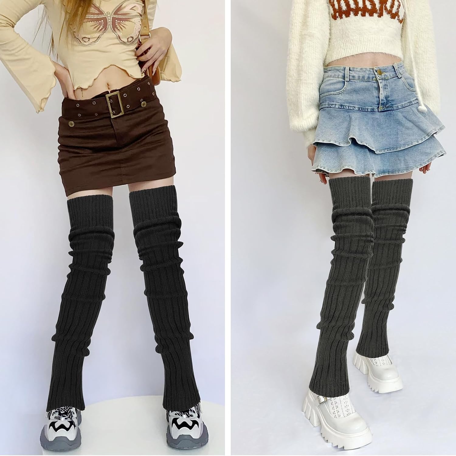 XEPST 2 Pairs Leg Warmers for Women, High Boot Cuffs Knitted Boot Topper Over Knee Footless Socks for Winter Warmer, 85 cm