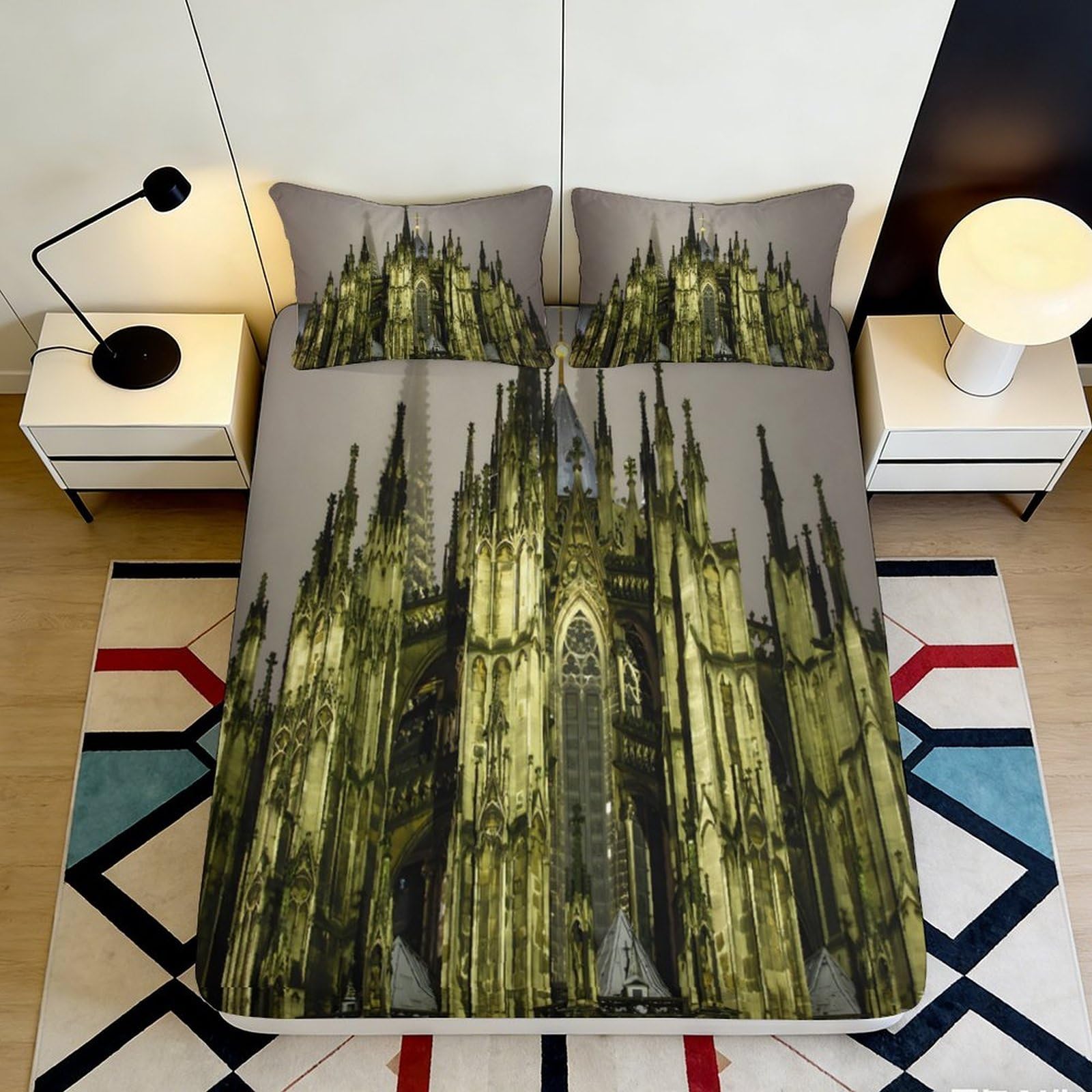 3D Printed Gothic Cathedral Fitted Sheet Microfiber Soft Bed Cover for Bedroom Guest Room Decor Protection 90x200x25cm