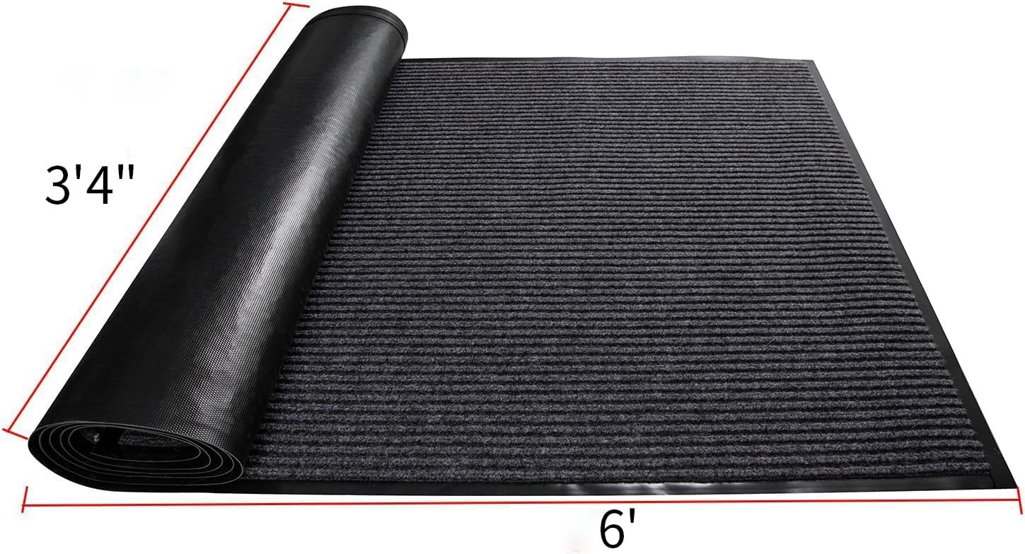 TANYOYO 3' X 6'Ft(40×72Inches) Commercial Grade Door Floor Mat Brush Step Entrance Mat Vinyl Backed Utility Doormat Heavy Duty Floor Rugs Commercial Outdoor Carpet Indoor Entrance Mat，Grey