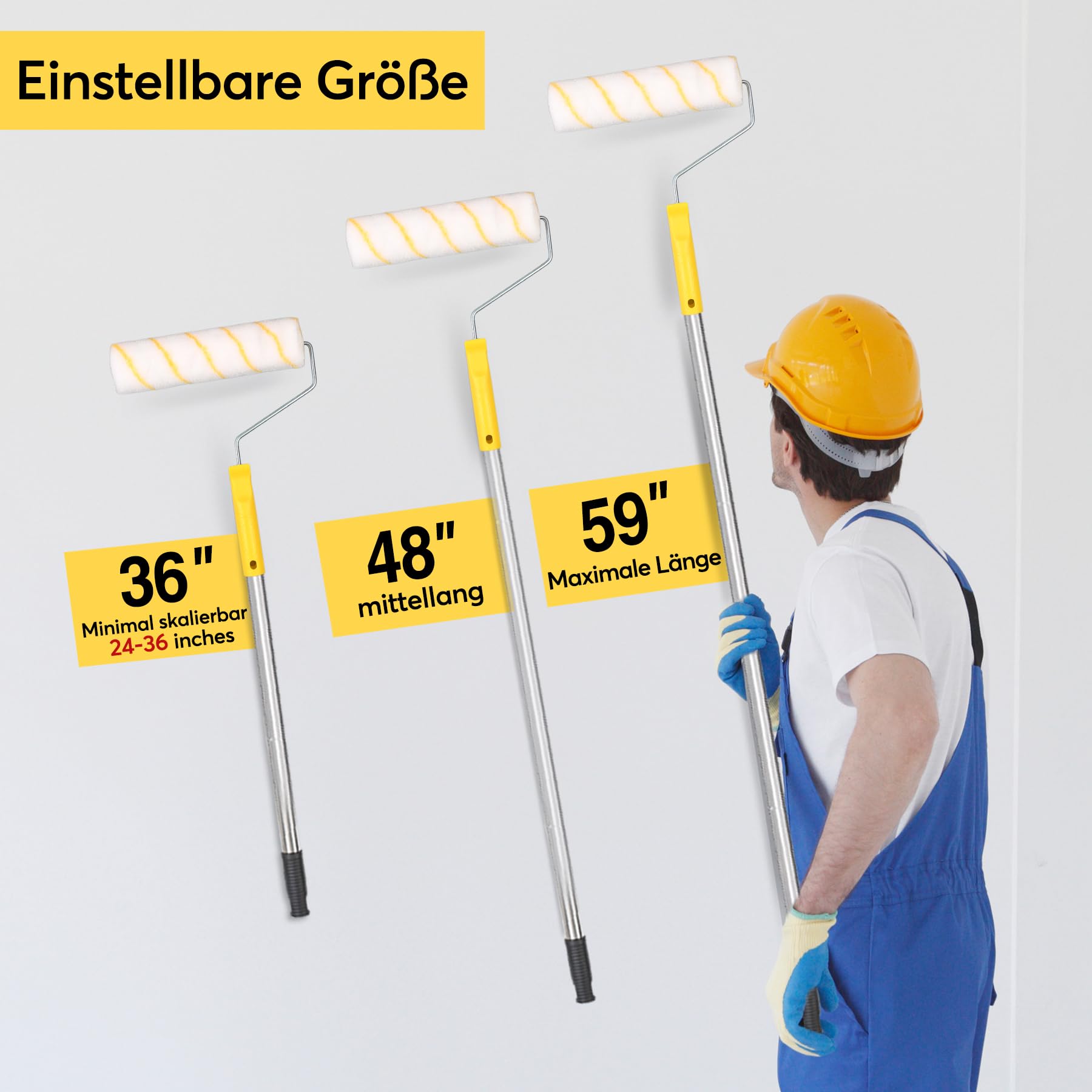 Farbroller Set mit Teleskopstange, 20-Teiliges Malerset mit 1.5m Teleskopstange, 23cm + 11cm Malerrolle, Pinsel, Schaber und Farbwanne, Farbroller Wandfarbe Malerrolle für Wand Decken