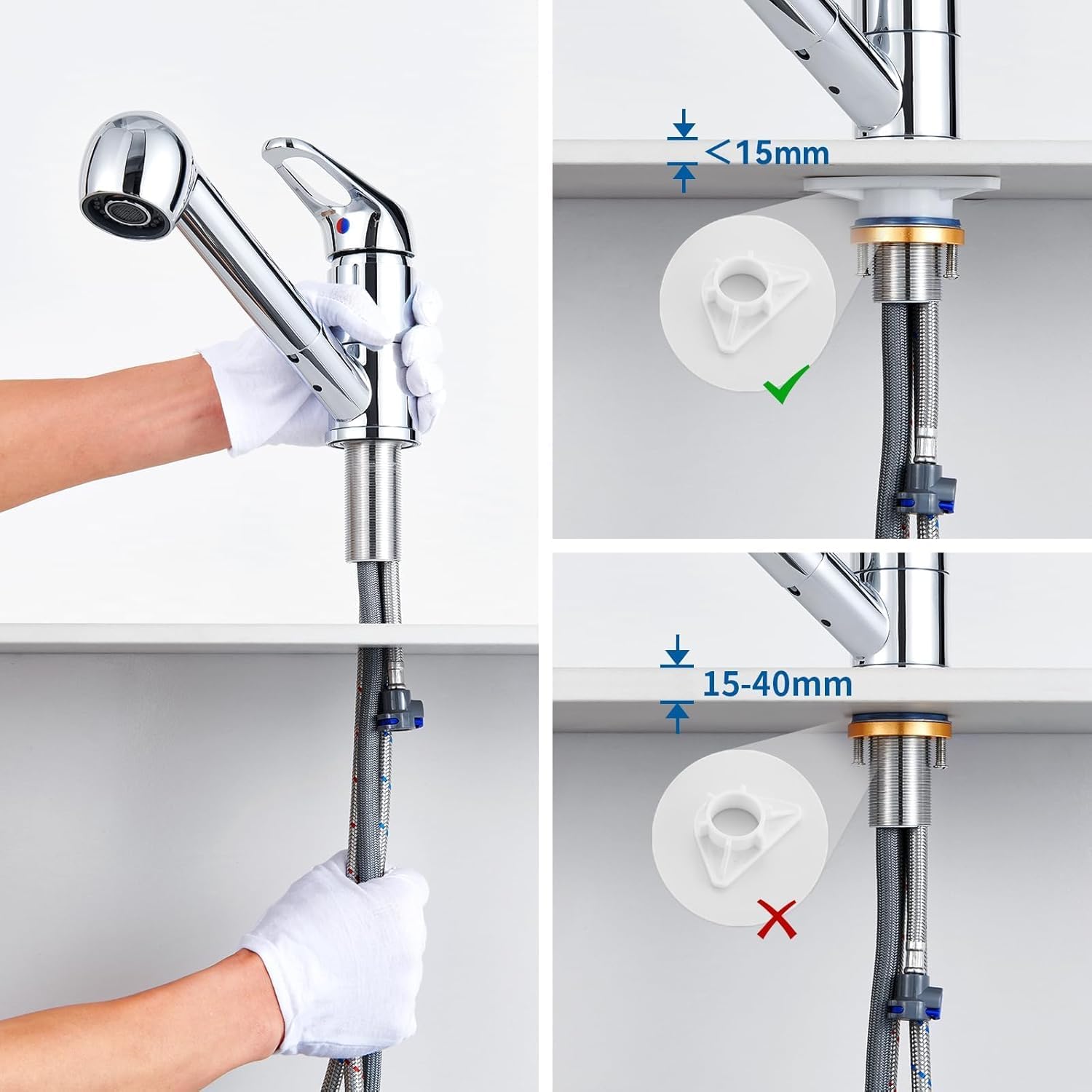Auralum Niederdruck Armatur Küche, Wasserhahn Küche Ausziehbar, Küchenarmatur Niederdruck mit Brause Zwei Wasserstrahlarten, 360° Drehbar Mischbatterie Küche, Wasserhahn mit 3 anschluessen für Boiler