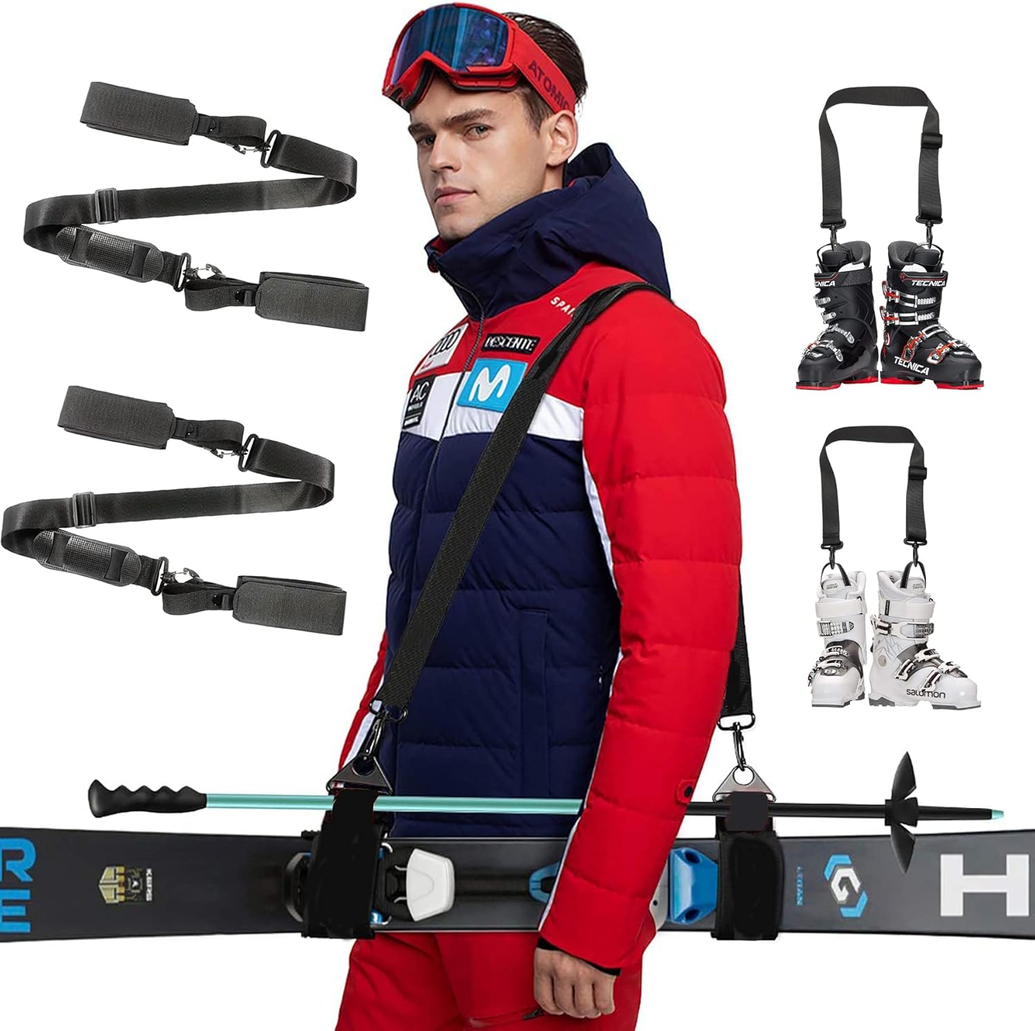 4 Pieces Adjustable Ski Pole Straps Ski Boot Carrier Straps Snowboard