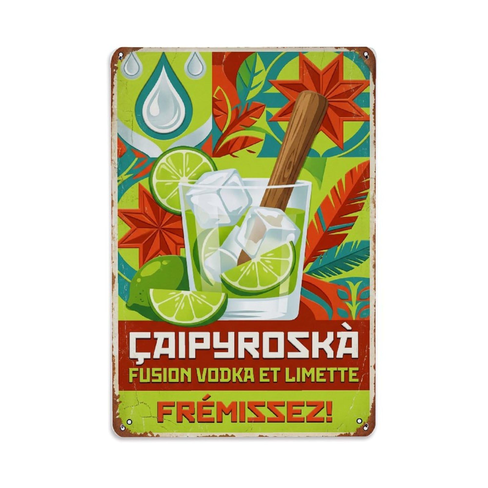 Caipiroska Tangy Zest Metal Tin Sign Plaque Wall Decor for Cafe, Club Bar, Office, Home Garden Metal Poster 8x12Inch