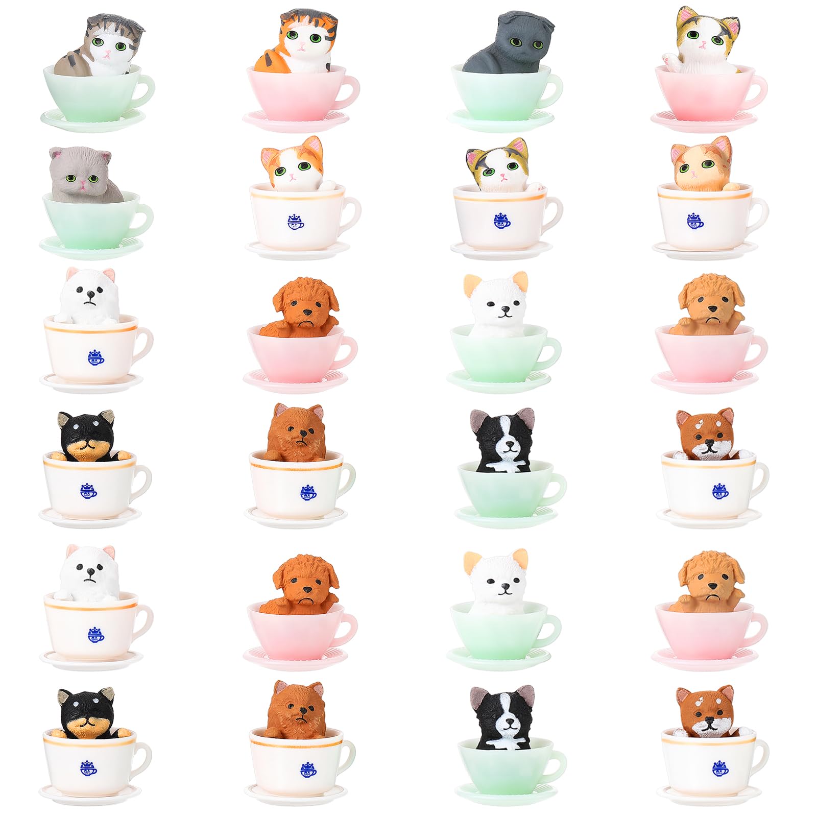 Sratte 24-Piece Mini Cat & Dog Figurine Set - 1" Resin Animals For Crafts, Cake Toppers, And Decor