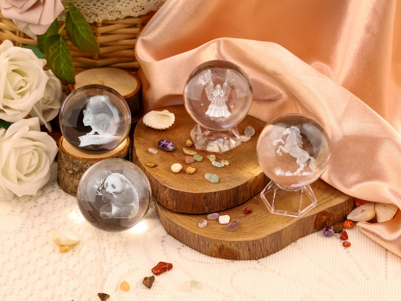 GAESHOW Kristallkugel LED Mit Kleeblatt - Magische Deko Mit Holzbasis